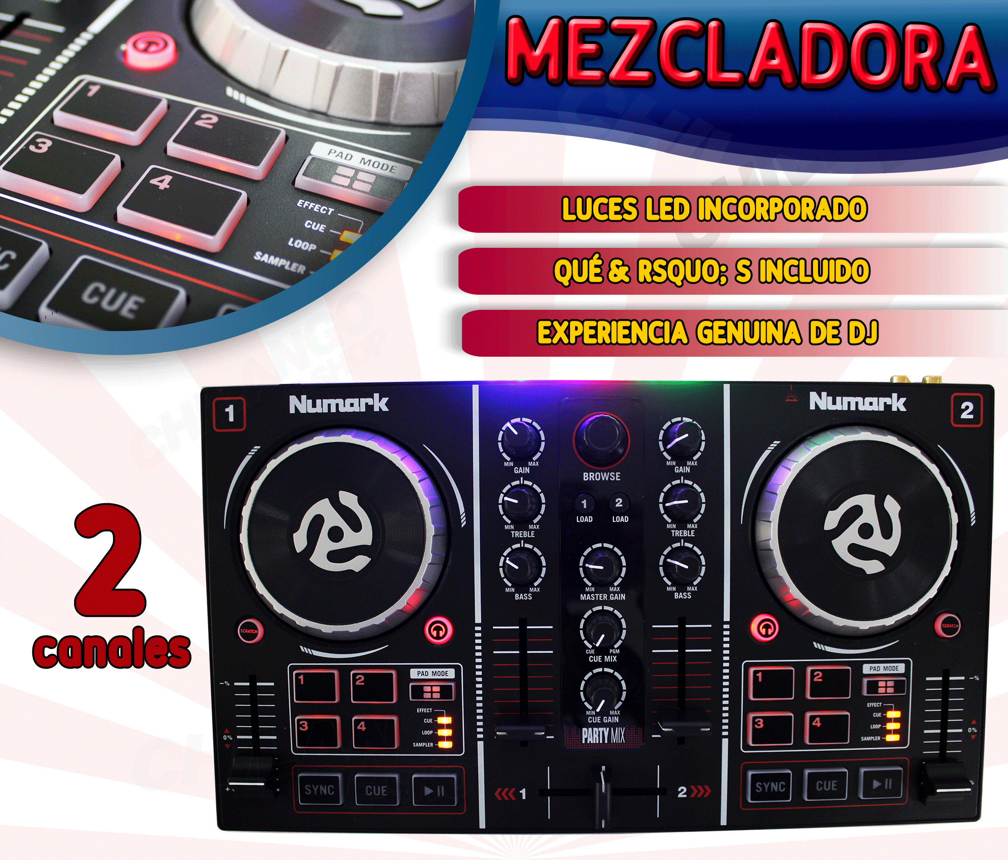 Numark Controlador De Dj De 2 Canales Partymix 2,500.00 en Mercado